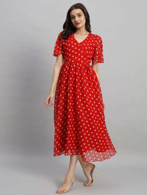 women polka doted puff sleeves fit & flare dress - 21709719 - Very Small Image - 1