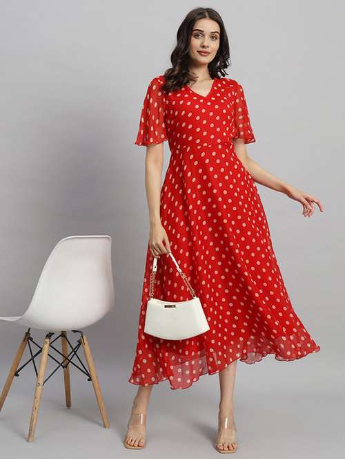 women polka doted puff sleeves a-line dress - 21709730 - Very Small Image - 1