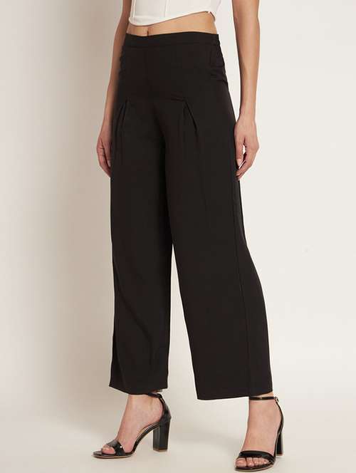 women solid high rise wide leg trouser - 21709755 - Very Small Image - 1