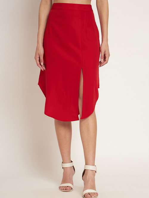 women solid high rise asymmetric skirt - 21709768 - Very Small Image - 1