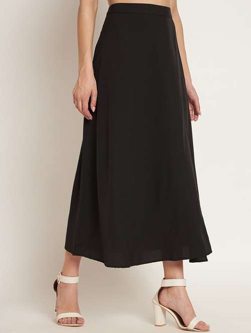 women solid high rise flared high slit skirt - 21709769 - Very Small Image - 1