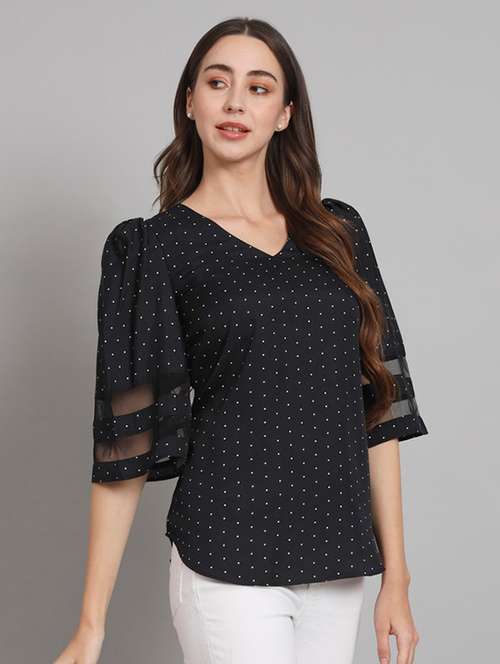 women polka doted puff sleeves regular top - 21709779 - Very Small Image - 1