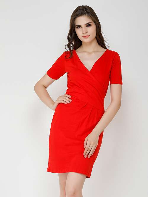 women solid short sleeves bodycon dress - 21711088 - Very Small Image - 1