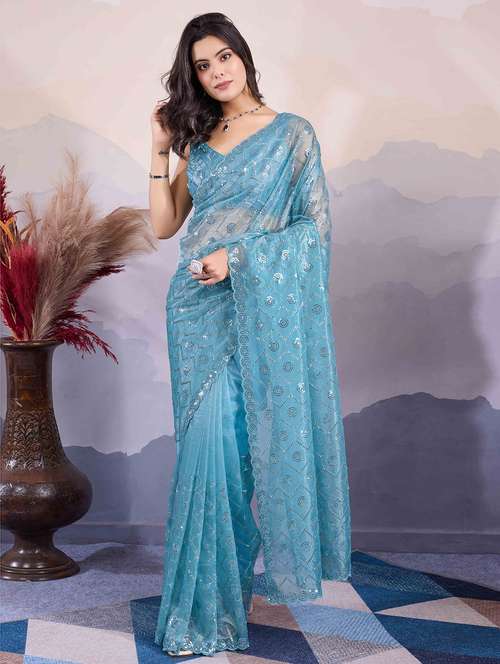women sequin work embellished saree with blouse - 21713586 - Very Small Image - 1