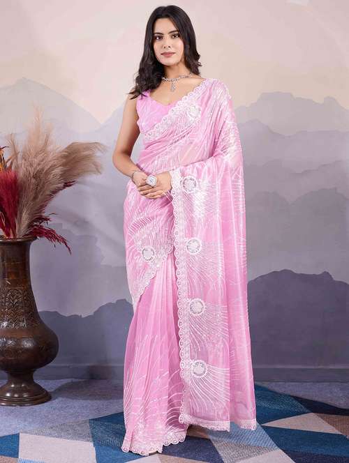 women sequin work embroidered saree with blouse - 21713589 - Very Small Image - 1