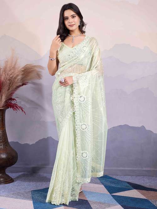 women sequin work embellished saree with blouse - 21713591 - Very Small Image - 1