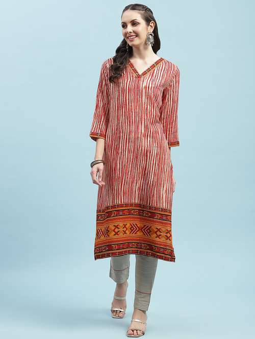 women printed three quarter sleeve straight kurta - 21714253 - Very Small Image - 1