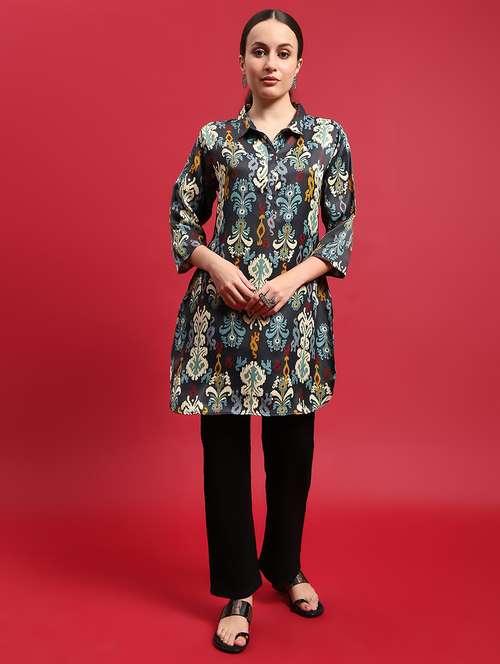 multi colored satin straight kurti - 21714262 - Very Small Image - 1