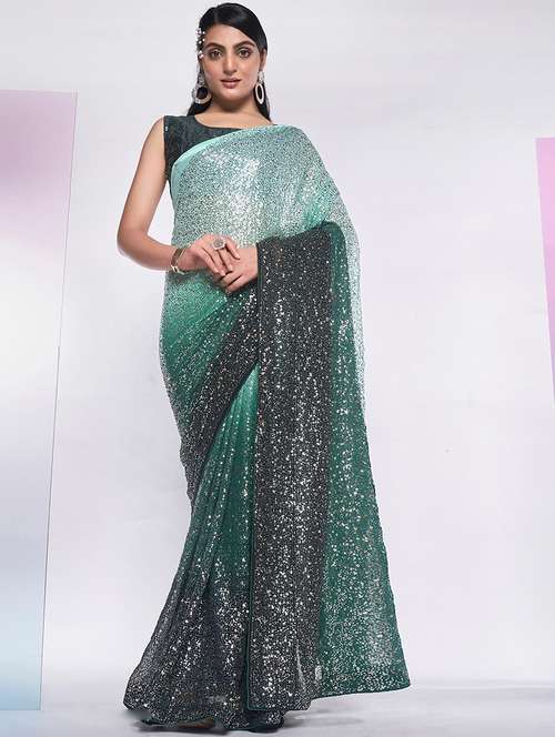 women green sequin work saree with blouse - 21722072 - Very Small Image - 1