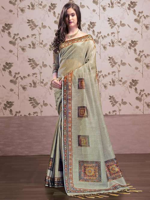 women printed bordered saree with blouse - 21722707 - Very Small Image - 1