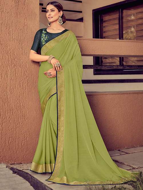 women solid with bordered saree with blouse - 21722982 - Very Small Image - 1