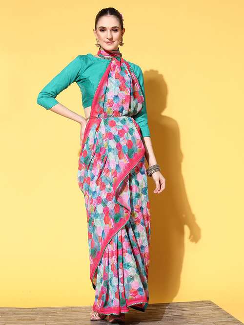 women printed casual wear saree with blouse - 21723241 - Very Small Image - 1