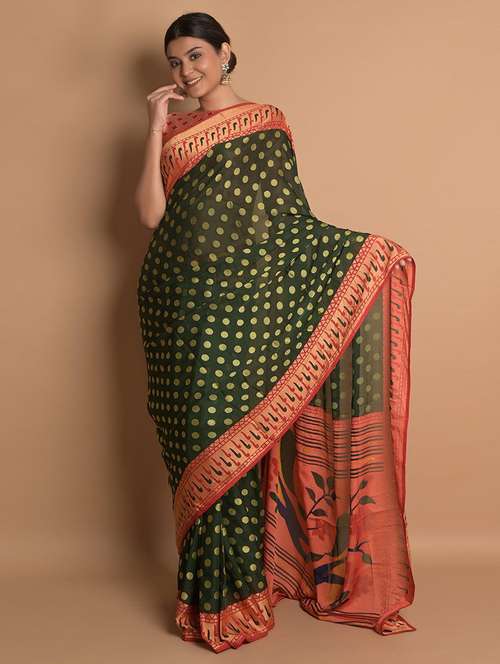 women green bordered saree with blouse - 21723358 - Very Small Image - 1