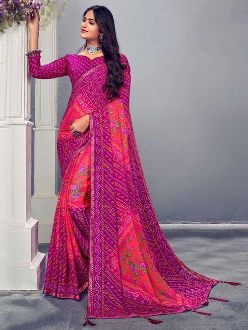 women bandhani printed saree with blouse - 21723897 - Very Small Image - 1