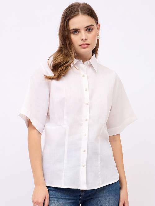 women solid collared short sleeves shirt - 21725361 - Very Small Image - 1