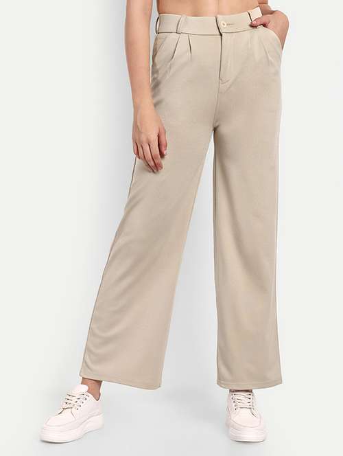 women solid high rise straight trouser - 21726676 - Very Small Image - 1