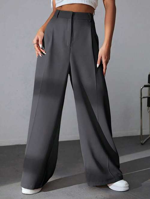 women solid high rise wide leg trouser - 21726966 - Very Small Image - 1