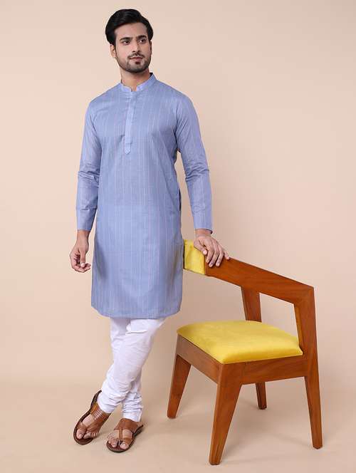 men mandarin neck striped kurta pyjama set - 21728493 - Very Small Image - 1