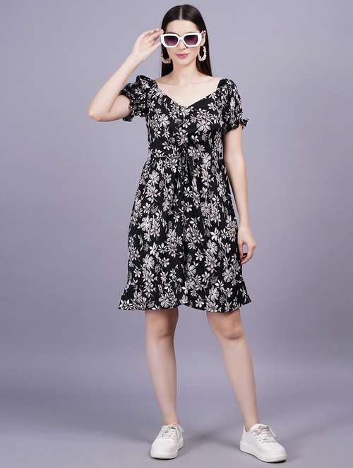 women floral print puff sleeves flared dress - 21731018 - Very Small Image - 1