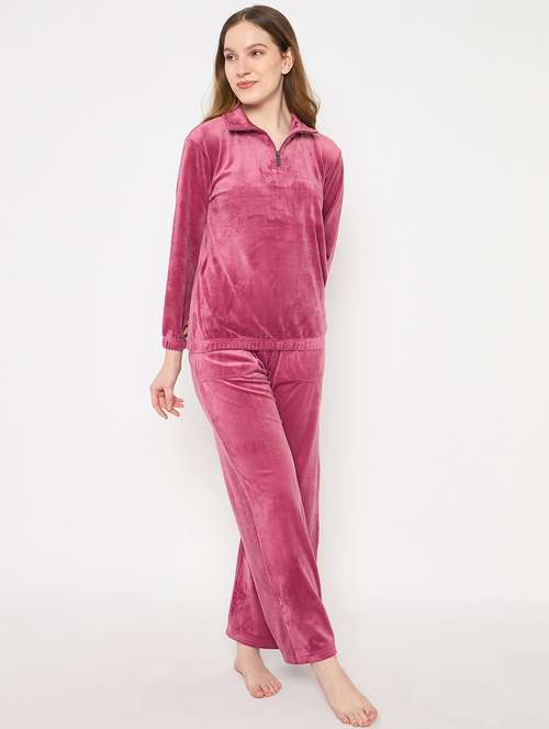 women solid velvet pyjama nightwear set - 21732311 - Very Small Image - 1