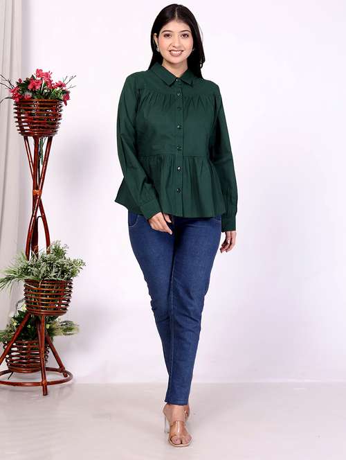women green solid long sleeve regular shirt - 21733587 - Very Small Image - 1
