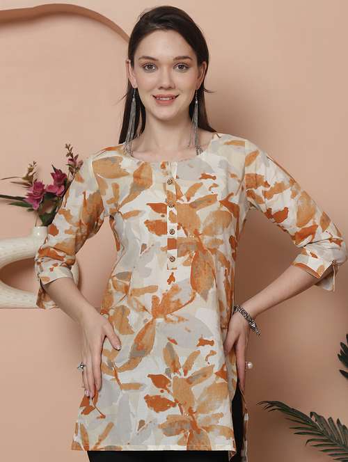 women printed round neck straight kurti - 21737428 - Very Small Image - 1