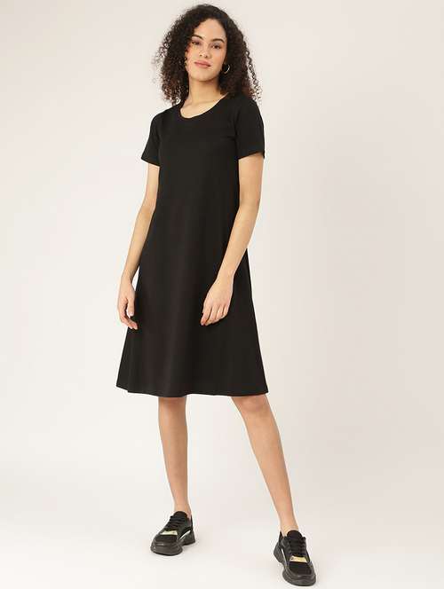 women solid round neck a-line dress - 21741817 - Very Small Image - 1