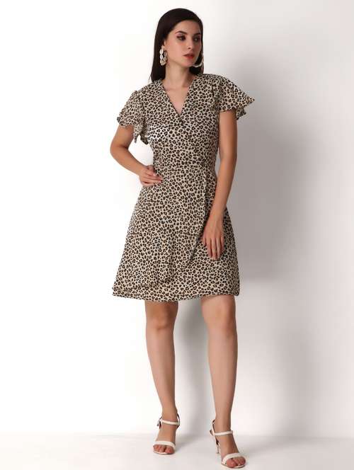 women animal printed flute sleeves a-line dress - 21746795 - Very Small Image - 1