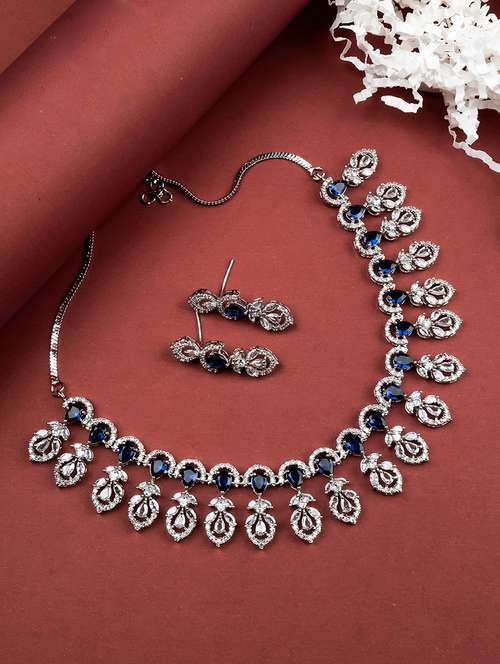 silver-plated american diamond necklace and earrings set - 21746861 - Very Small Image - 1