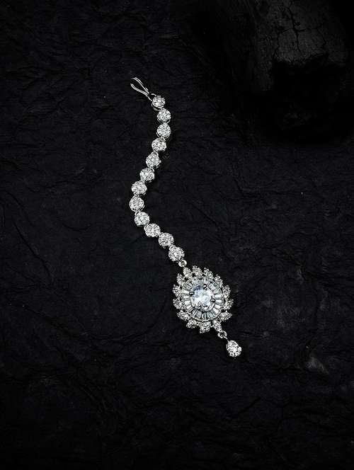 stylish sparkling cubic zirconia flower manng tikka - 21746869 - Very Small Image - 1