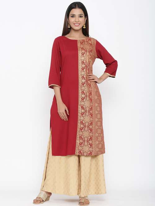 women boat neck foil printed straight kurta - 21747768 - Very Small Image - 1