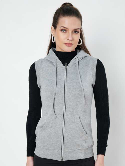 women solid sleeveless hooded regular jacket - 21748691 - Very Small Image - 1