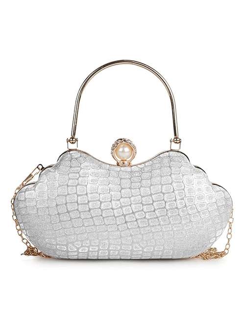 women textured clutch with sling chain - 21765334 - Very Small Image - 1