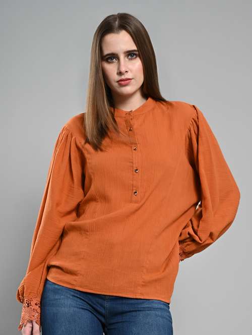women solid puff sleeves regular top - 21840173 - Very Small Image - 1