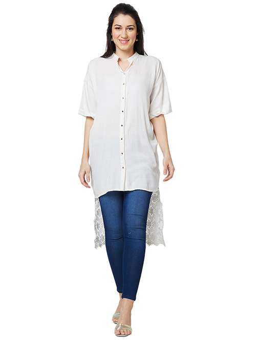 women mandarin collar lace detailed high-low tunic - 21840251 - Very Small Image - 1