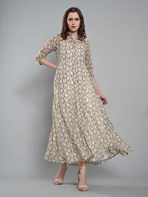 women printed roll up sleeves fit & flare dress - 21840327 - Very Small Image - 1