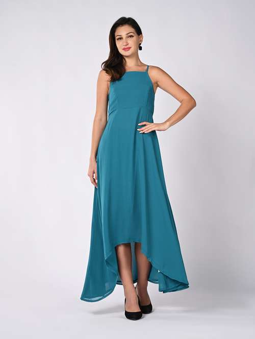 women solid shoulder strap high low dress  - 21840341 - Very Small Image - 1