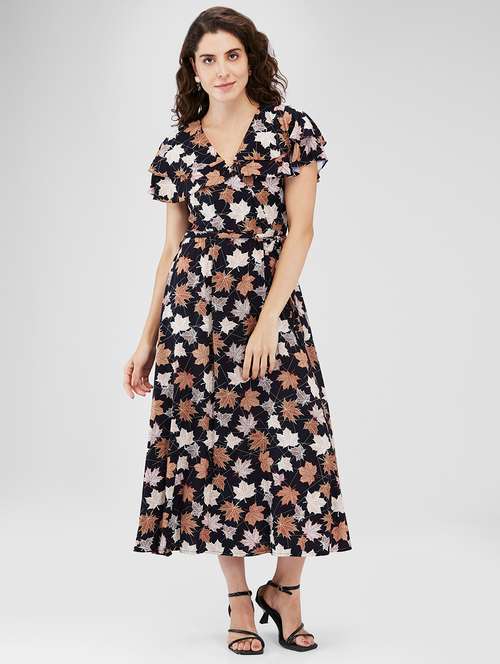 women printed flared sleeves a-line dress - 21840397 - Very Small Image - 1