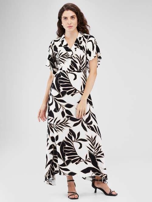 women printed flared sleeves asymmetric dress - 21840406 - Very Small Image - 1