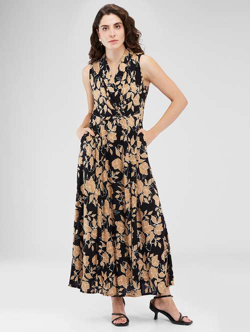 women printed sleeveless fit & flare dress - 21840410 - Very Small Image - 1
