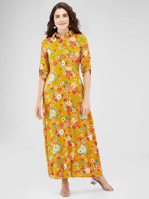 women floral printed collared a-line dress - 21840418 - Very Small Image - 1