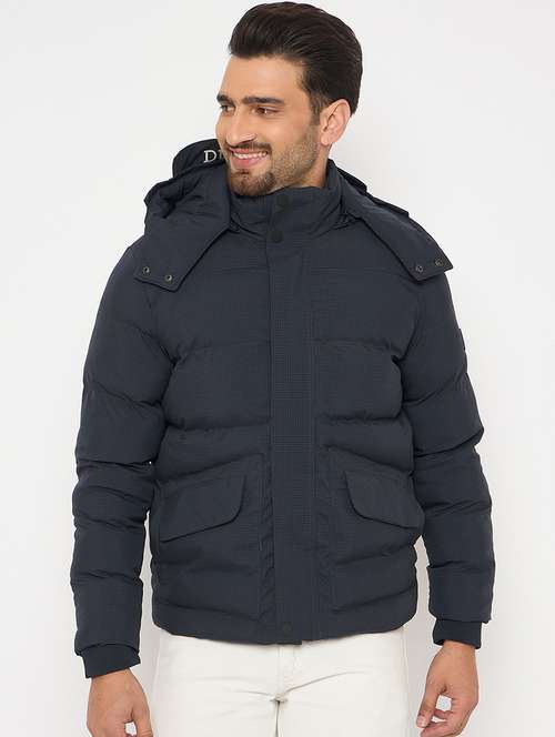 men solid long sleeves hooded puffer jacket - 21841335 - Very Small Image - 1