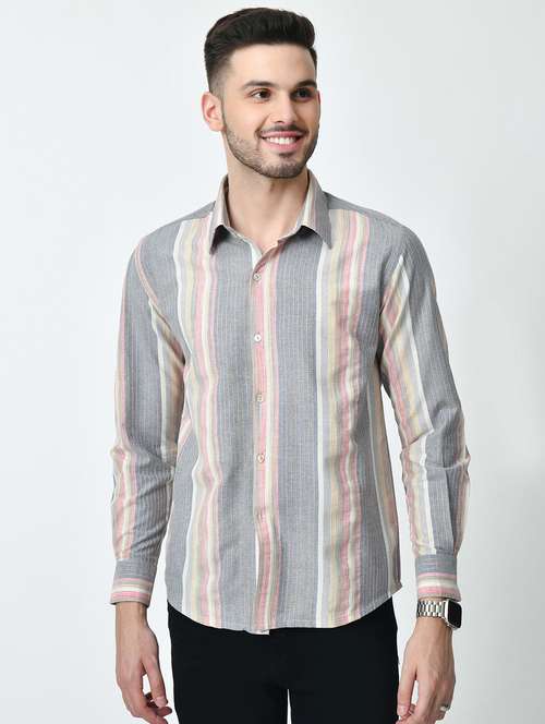men striped long sleeve regular fit casual shirt - 21841545 - Very Small Image - 1