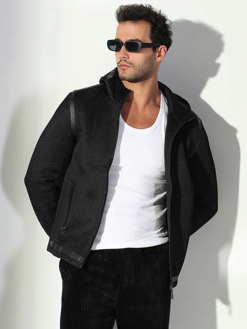 men black long sleeve hooded casual jacket - 21843168 - Very Small Image - 1