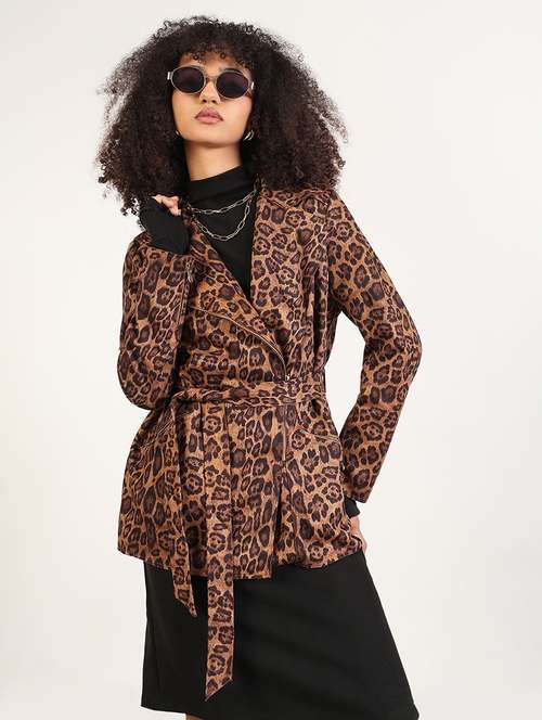 women animal printed long sleeves trench coat - 21843492 - Very Small Image - 1