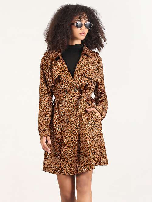 women animal printed long sleeves trench coat - 21843497 - Very Small Image - 1