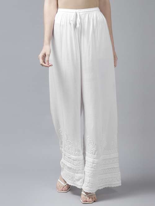 women embroidered hem flared palazzo - 21854508 - Very Small Image - 1