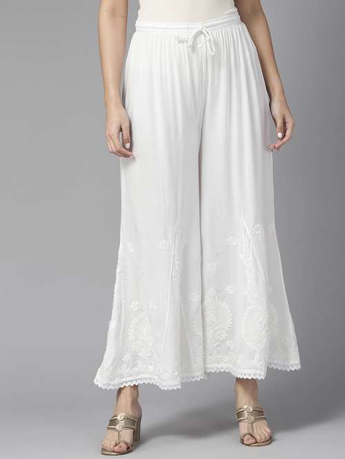 women embroidered hem flared palazzo - 21855514 - Very Small Image - 1