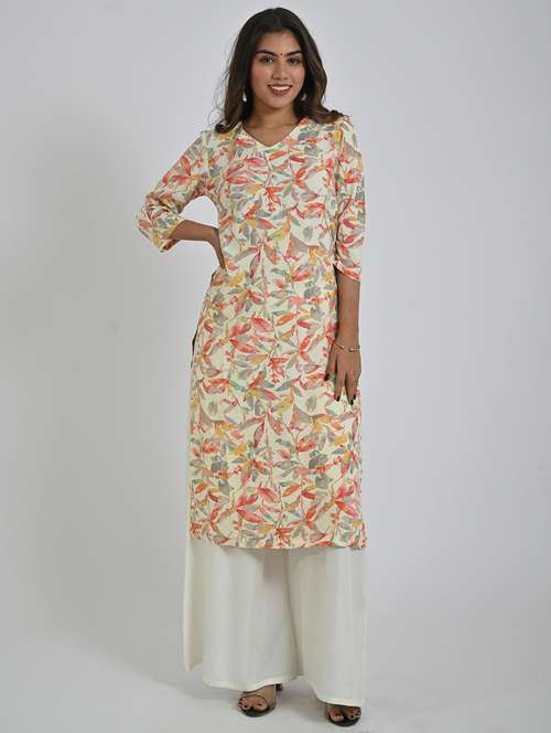 women printed three quarter sleeve straight kurta - 21866174 - Very Small Image - 1