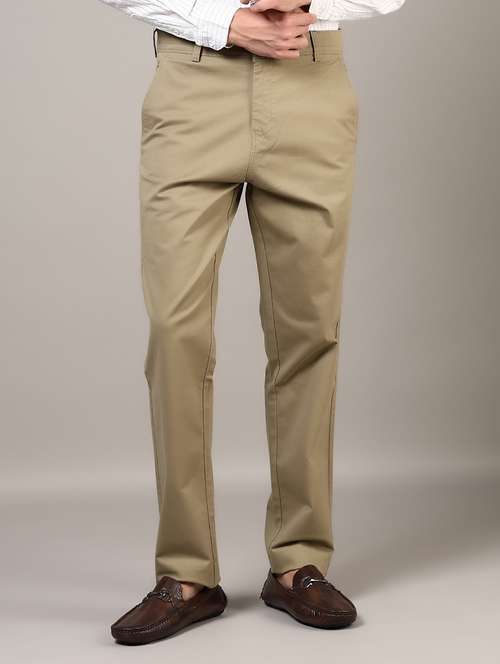 men solid md rise flat front casual chinos  - 21872426 - Very Small Image - 1
